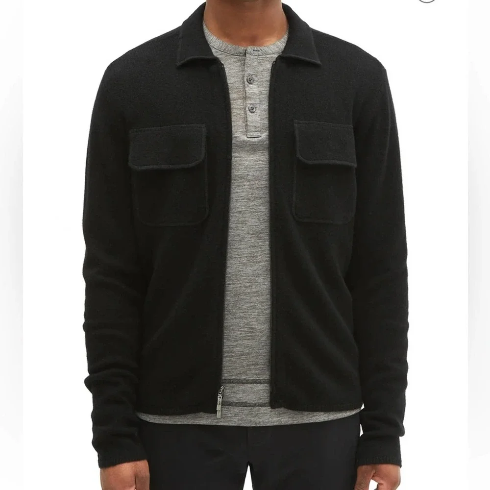 Men's Black Zip-Front Pocket Sweater
